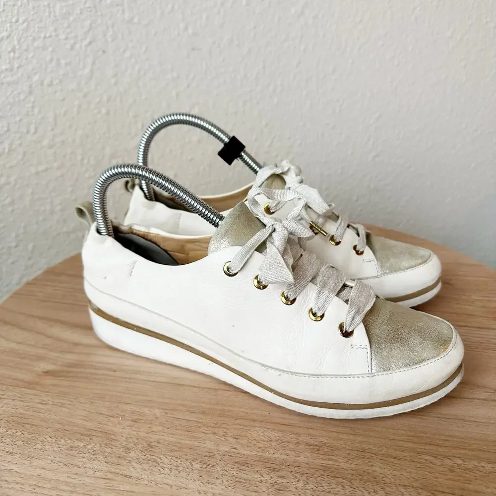 Ron White Leather Suede Platform Sneakers Off White Beige Lace Up EU 38.5 US 8